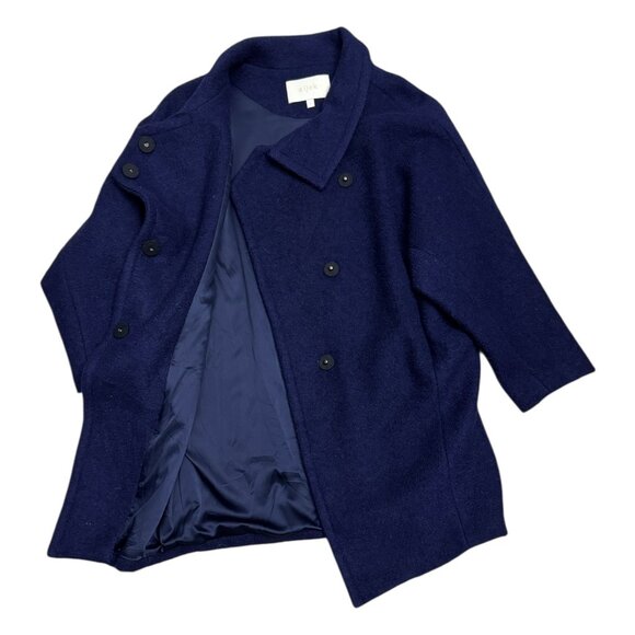 AIJEK Wool Luxury Designer Blue Business Casual Winter Pea Coat Womens Size 2 - Picture 2 of 6